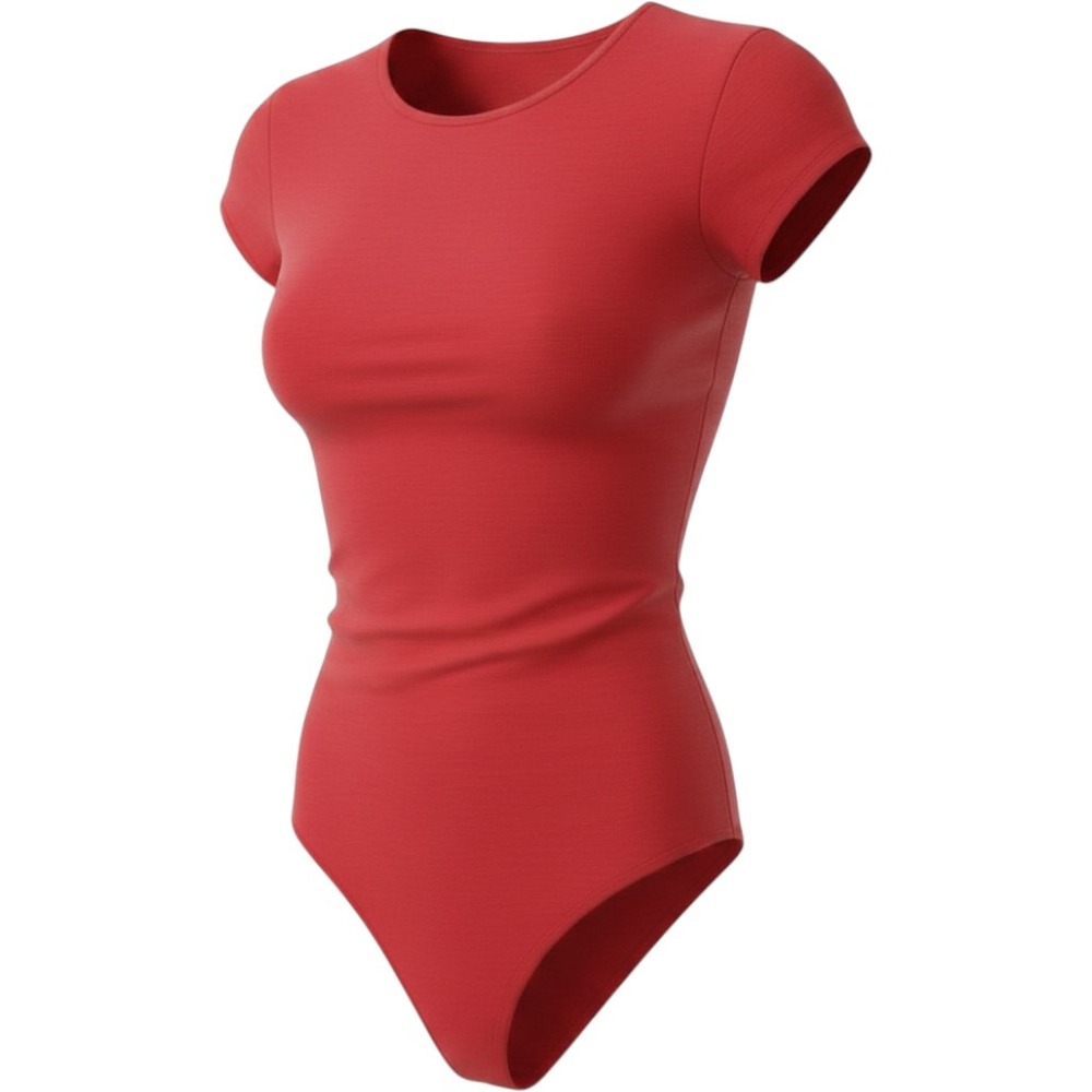 Mangopop Red Short Sleeve‎ Crew Neck Ribbed Bodysuit Small